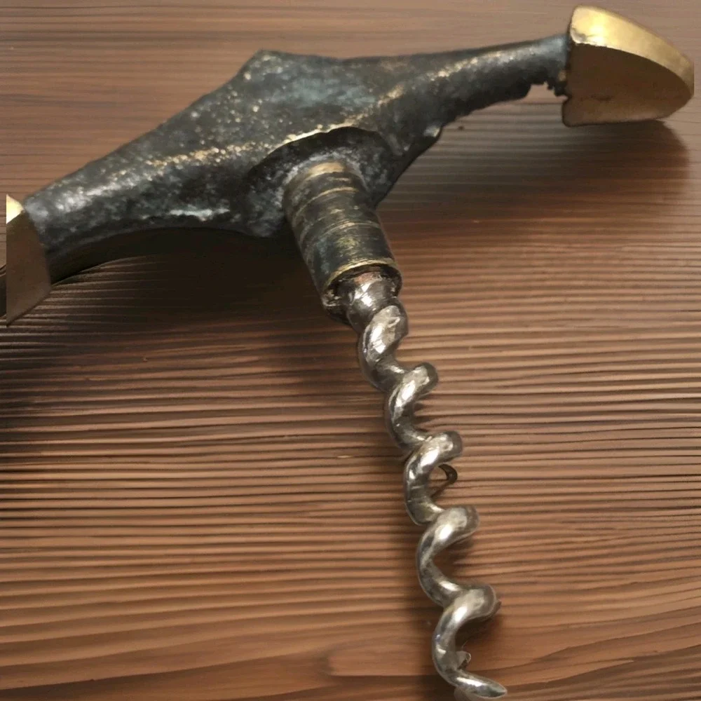 Vintage Brass Anchor Shaped Wine Key & Bottle Opener Green Patina Finish 5.5
